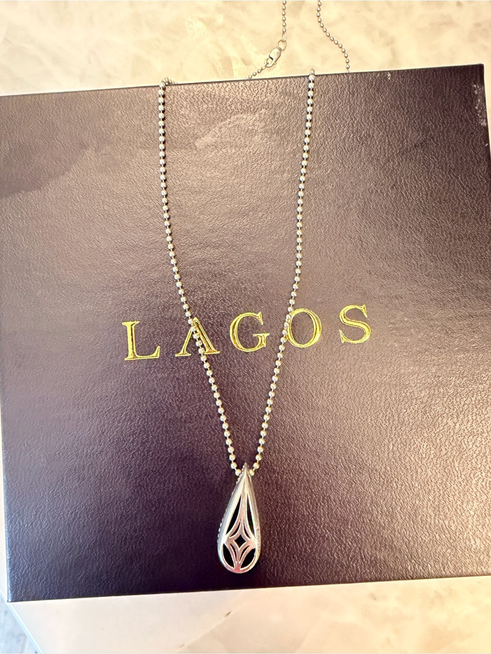LAGOS Silver Openwork Teardrop Pendant Necklace